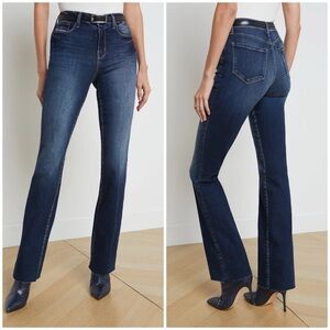 New L’Agence Ruth High Rise Straight Jeans Columbia Blue Dark Wash Sz 23
